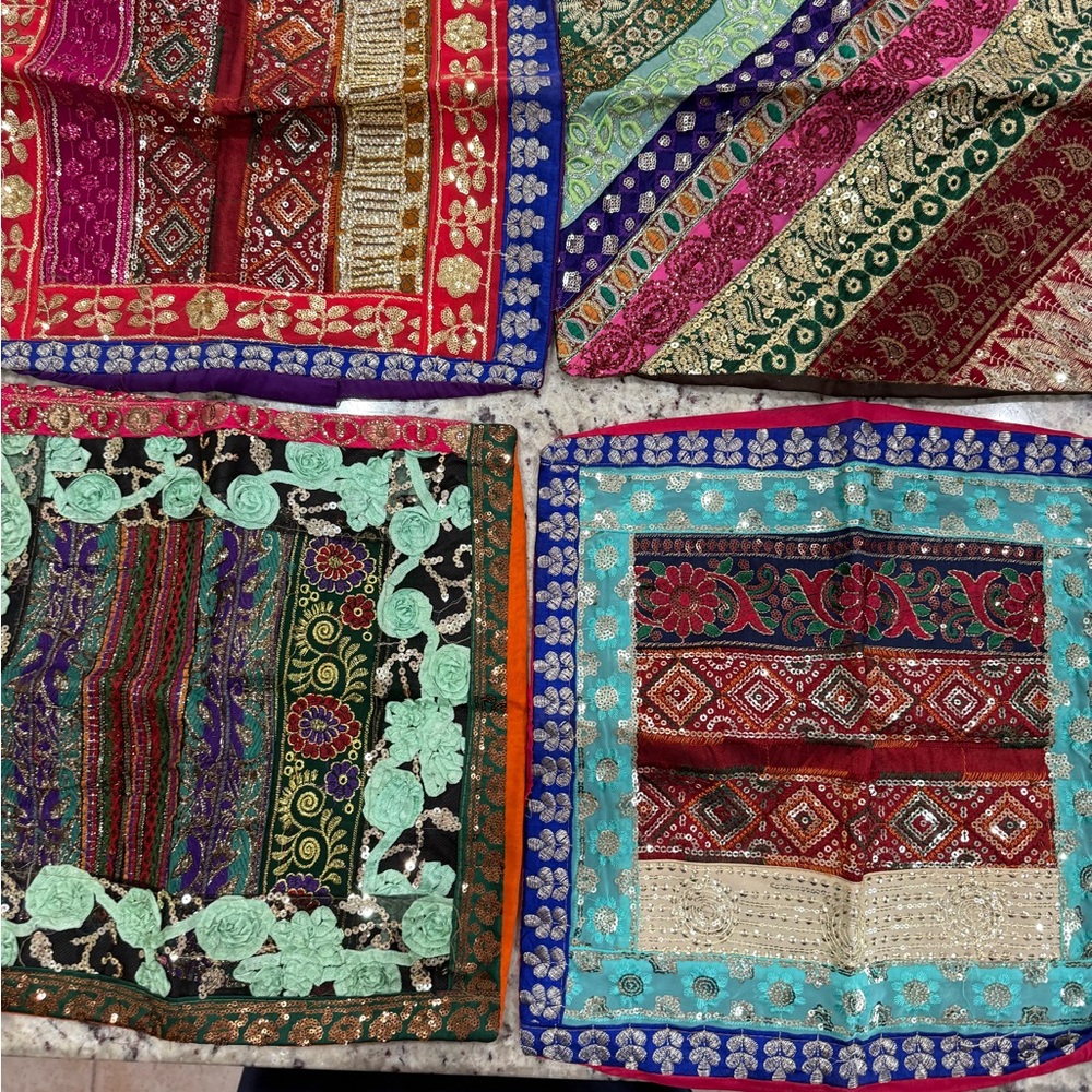 Colorful Embroidered Fabric Squares